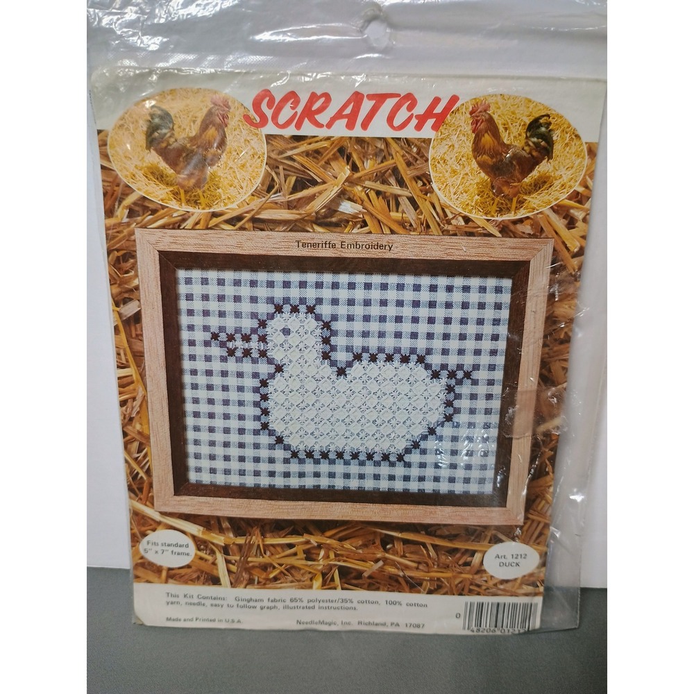 Vintage NeedleMagic Teneriffe Embroidery Duck Kit‎ Gingham Scratch Art 1212 5x7